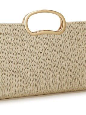 Top Handle Straw Clutch Purse for Women, Summer Straw Evening Bag, Woven Beach V